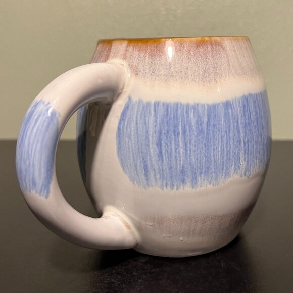 MY CAFE Handcrafted Barrel-Shaped Jumbo Drip Glaze Mug in Blue, Gray & White - Picture 6 of 16